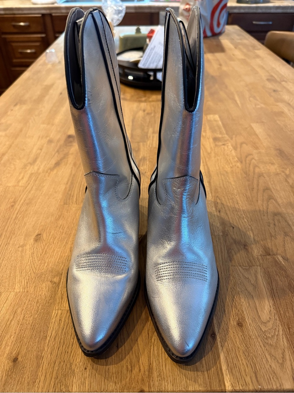 Free People Metallic Silver Women's Pointed Toe Mid-Calf Boot